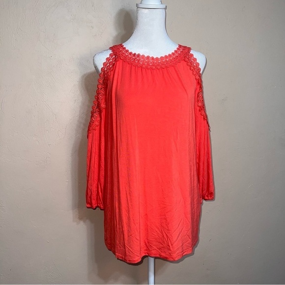 Ivanka Trump Cold Shoulder Top Coral Pink Blouse, Women’s Boho Top, Size Small - Picture 1 of 10